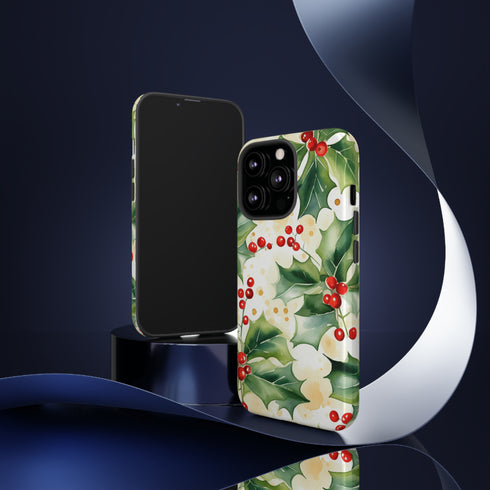 Christmas Holly on a Golden Background - Impact Resistant Phone Case